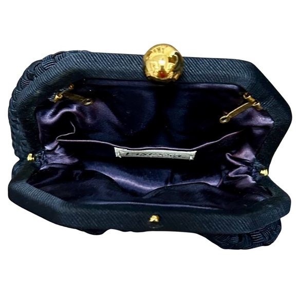Vintage Vanessa Navy Woven Satin Evening Bag with Gold Clasp - Picture 5 of 7